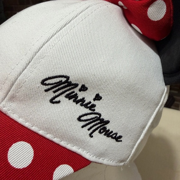 Disney Minnie Mouse Red White Polka Dot Bow Ear Adult Baseball Cap.  NWT main image 4